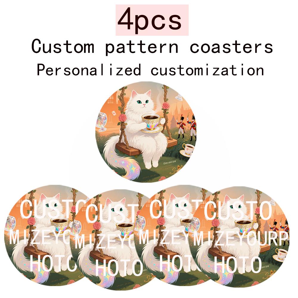 

4Pcs Wooden Personalized Pattern Photo Coasters, Custom Standard Coaster Sets - Business Promotion Coasters, Table and Office De