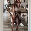 Women's Dress Short-sleeved V-neck Loose Striped Print Slit Long Dress