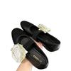 Leather~ Retro one-word belt removable flower shallow mouth single shoes women's soft-soled leather shoes shallow mouth ballet shoes