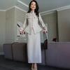 2026 Autumn New European and American Amazon Cross-border Stand-up Collar Waist Suit Suit Long Skirt Two-piece Set