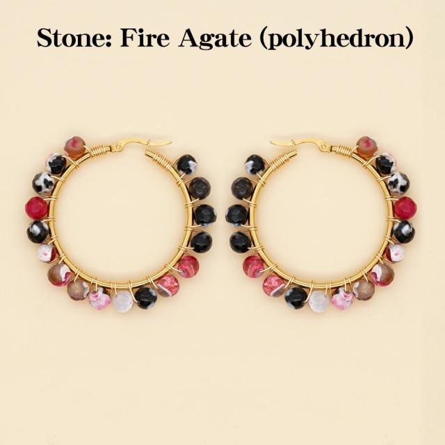 Crystal Earring For Women Boho Jewelry Trendy Natural Stone Pearl Jewellery Bohemian Ear Ring Gold Circle Hoop Earrings
