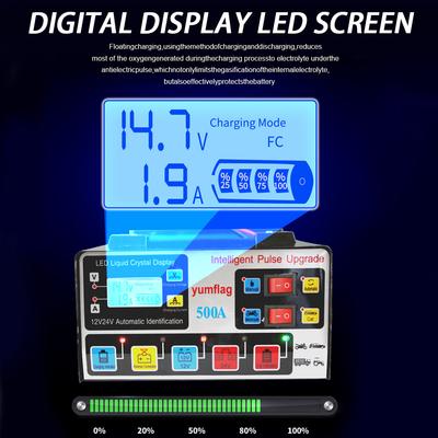 500A Battery High Power Fast Charger 12V/24V Car Battery Charger LCD Display Car and Motorcycle Battery Charging Unit