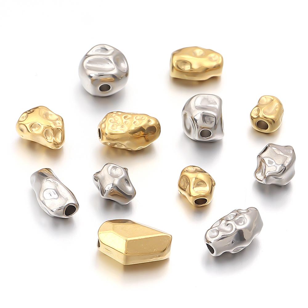 5-10pcs/lot Stainless Steel Spacer Beads Irregular Shape Big Hole Loose Bead For DIY Charms Bracelet Necklace Making Accessories