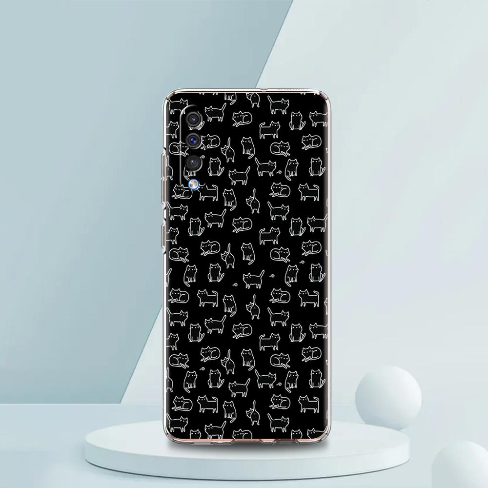 Чорний Кіт Мультяшний Милий Чохол Для Samsung A54 A52 A50 A70 A30 A40 A20S A20E A02S A12 A14 A22 A42 A72 A34 A32 5G A04s Прозорий Чохол