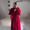  Autumn Chiffon Ruffle Semi-High Neck Long Dress
