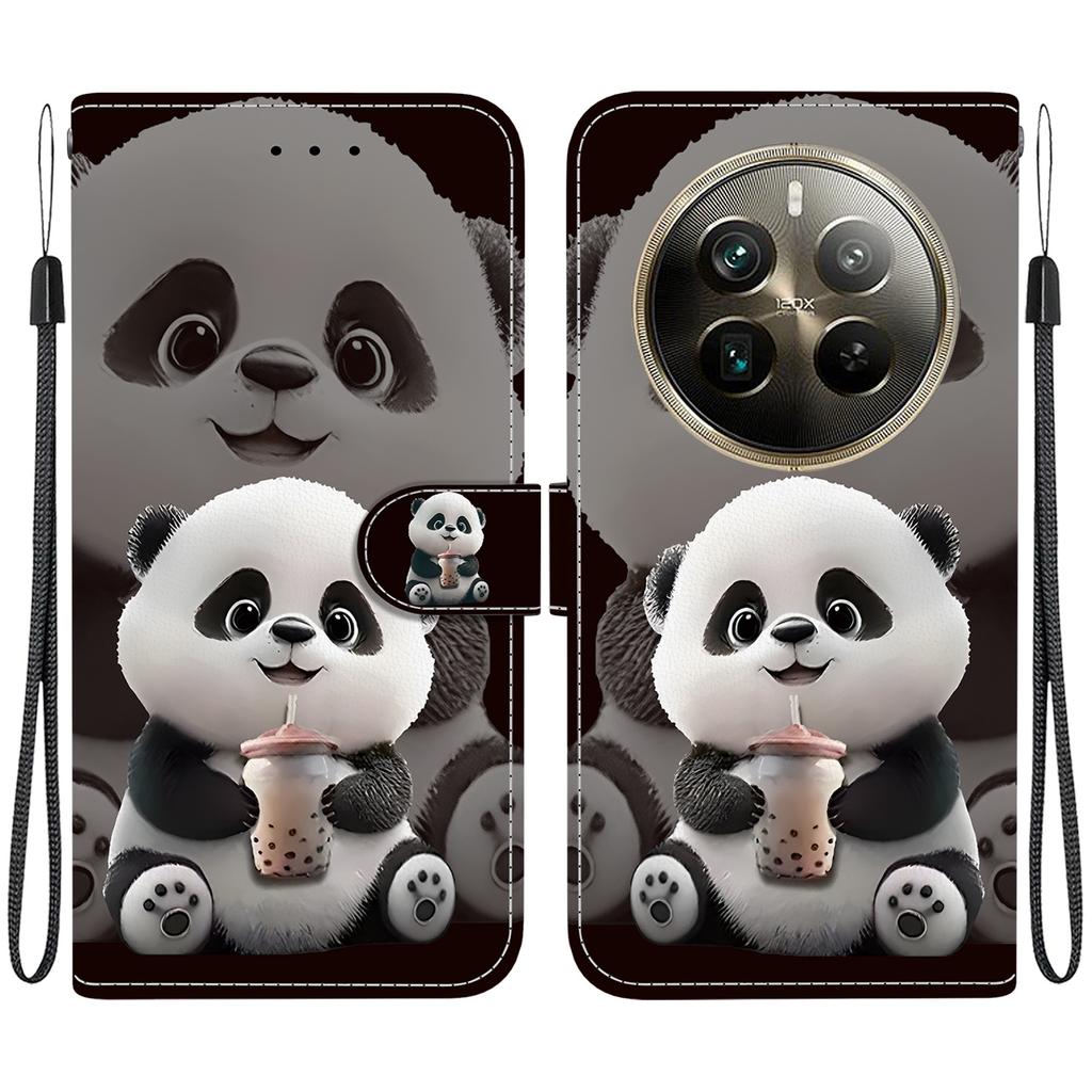 Handmade PU Leather Flip Case for Realme 12 Pro+ Anti-Slip Shockproof Cover with Wrist Strap & Heart/Rose Cat Designs