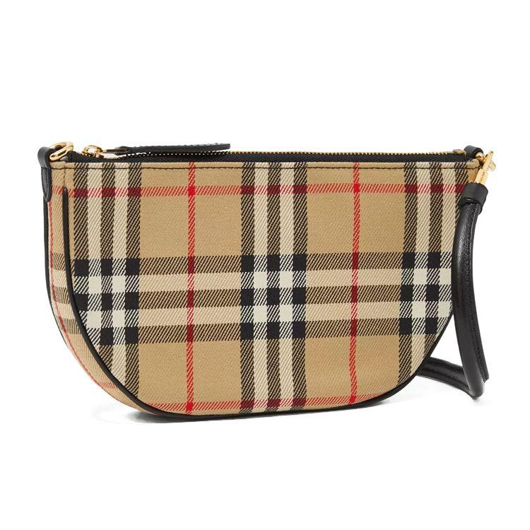 Burberry Olympia Logo Embossed Check Underarm Half-Moon Bag Canvas And Leather Tote Shoulder Bag Women bags Classic-Beige 80434051