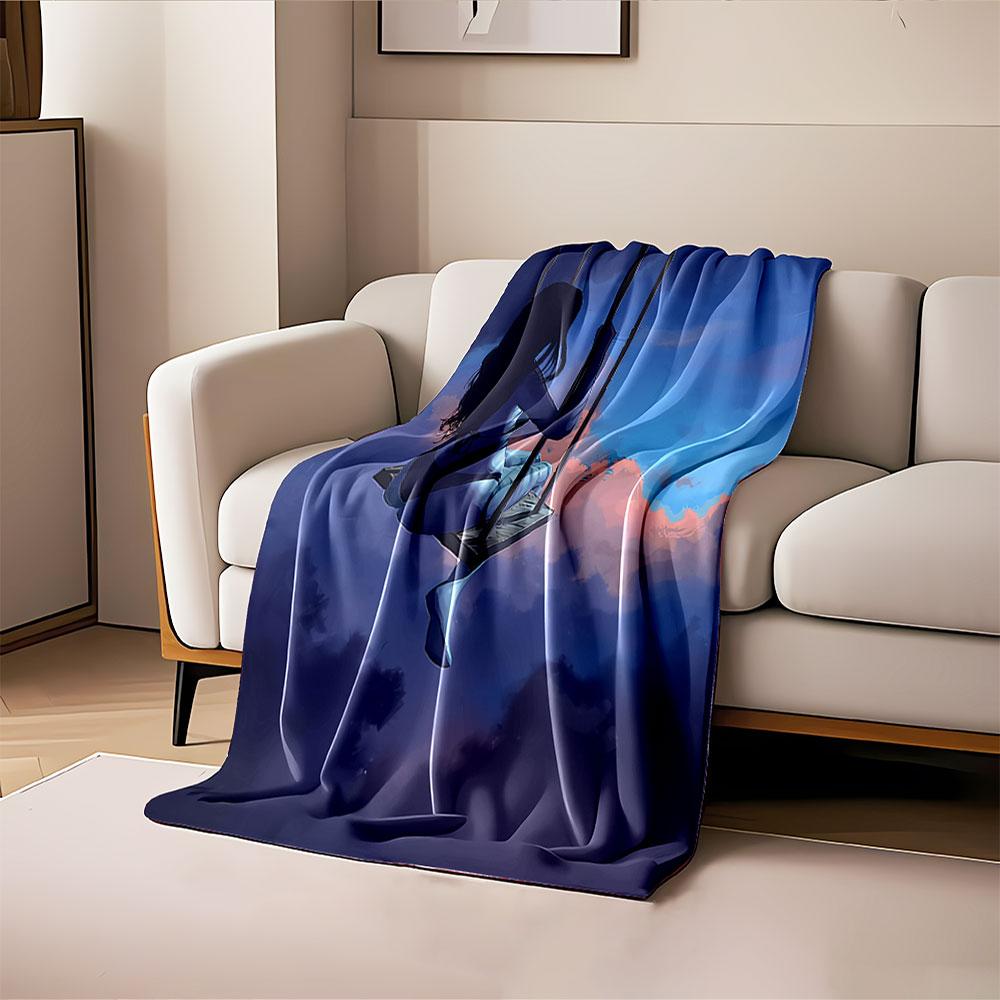 Woman on Swing at Sunset for all seasons blanket lunch break throw gift