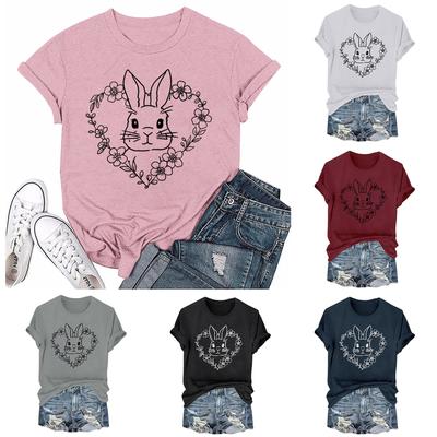 Women's Fashion Easter Printed Casual Pleated Round Short Sleeve T-Shirt Top