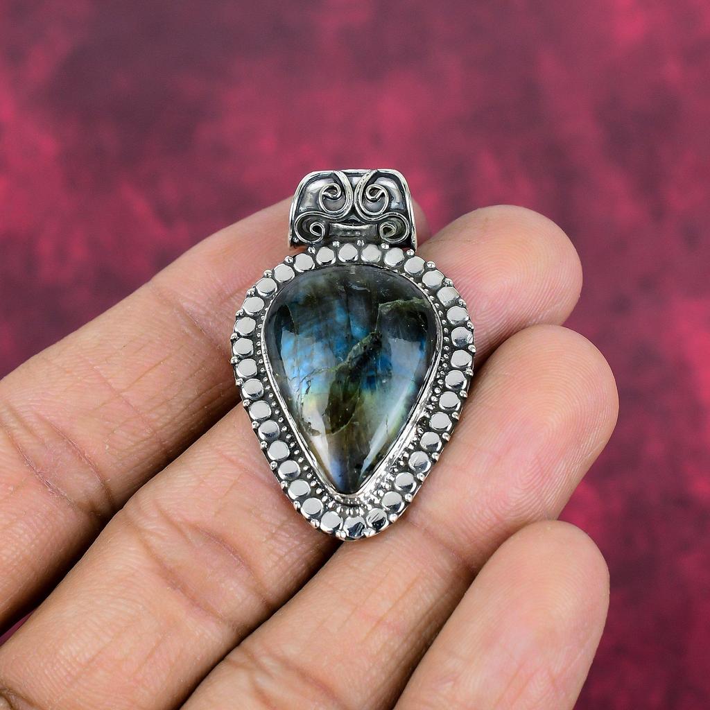 Labradorite Pendant, Handmade Gemstone 925 Sterling Silver Pendant Antique Jewelry, For Gift Silver Jewelry
