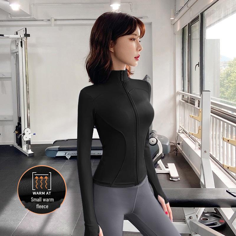 Damska pluszowa kurtka slim fit na wiosnę i jesień - przylegający do talii top do jogi