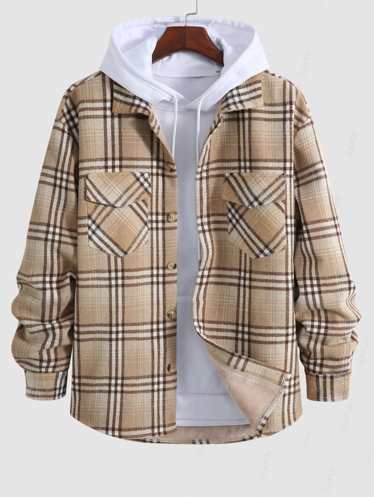 

Men s Casual Plaid Patten Flap Pocket Design Single Breasted Flannel Jacket XXL колір світло кави