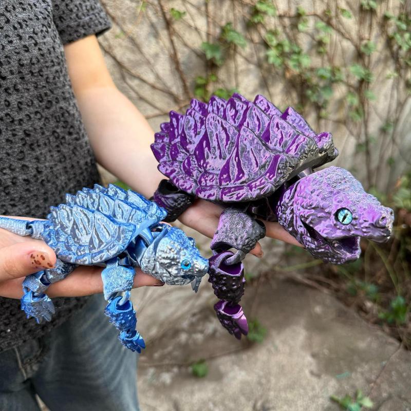 New 3D Printed Alligator Snapping Turtle With Flexible, Movable Joints And An Open Mouth - A Popular Gift And Desktop Ornament