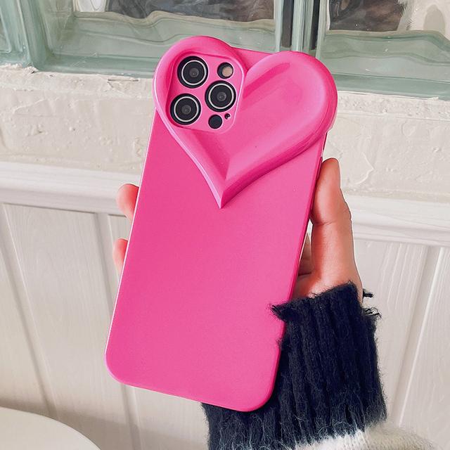 3d Love Heart Cute Phone Case For Iphone 14 11 12 13 Pro Max X Xr Xs 7 8 14 Plus Candy Color Solid Soft Silicone Tpu Back Cover