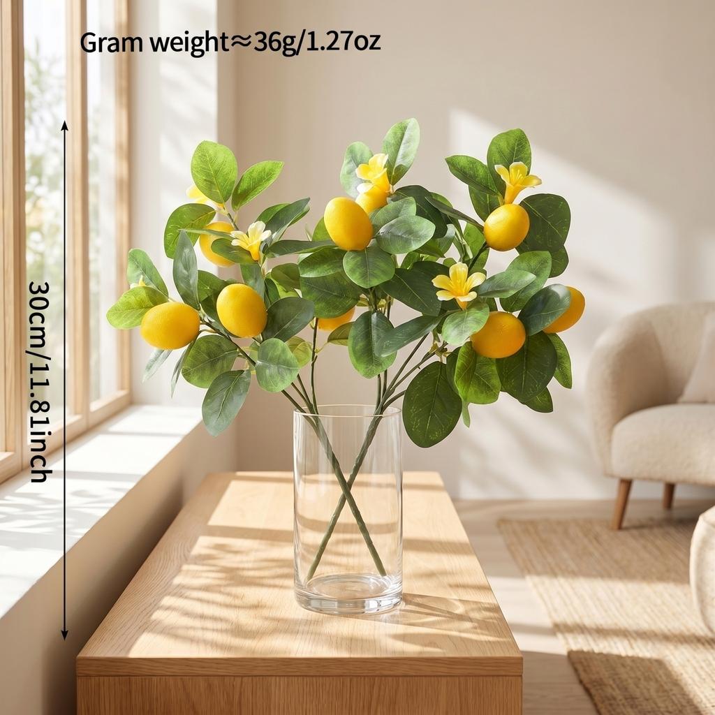 2 Pack Artificial Lemon Branches Realistic Simulation Plant Stems for Home Interior Decoration and Floral Arrangements