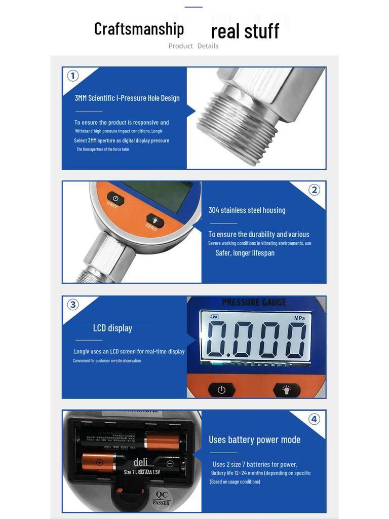 Longlv YL-809 Digital Pressure Gauge with Battery Display for Air and Hydraulic Use