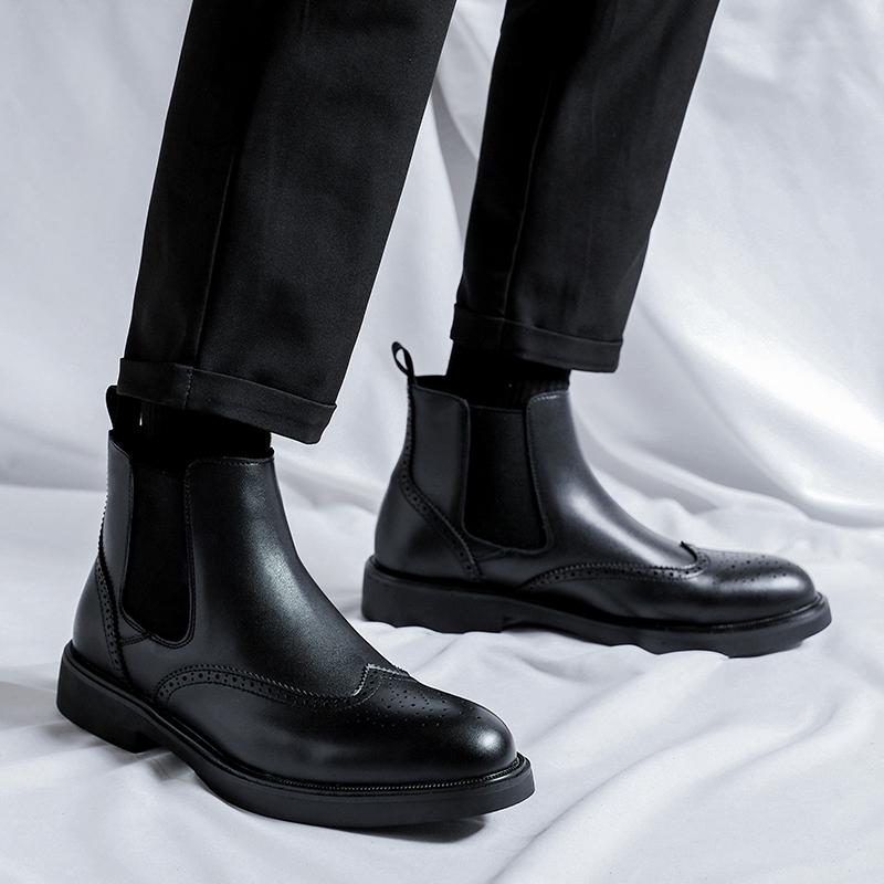FashionMen High Top Platform Breathe Chelsea Leather Shoes New Fashion Trend Versatile Japan Korean Business Casual Shoes Suit Men Shoe