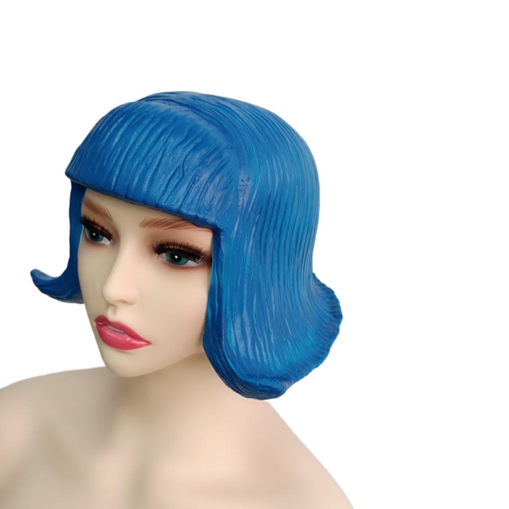 Comfortable To Wear Latex Mask Short Bob Rubber Colorful Hair Hats Novelty Overhead Masks  Festival