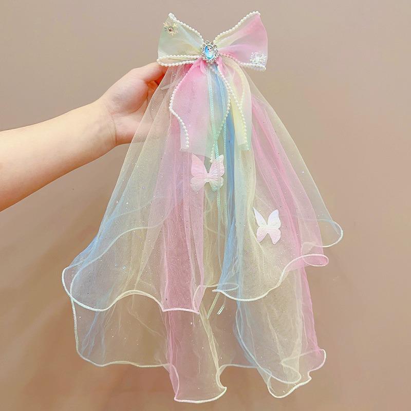 

«Заколка для волос «Снежная принцесса» с градиентным бантом, вуалью и 3D-короной»