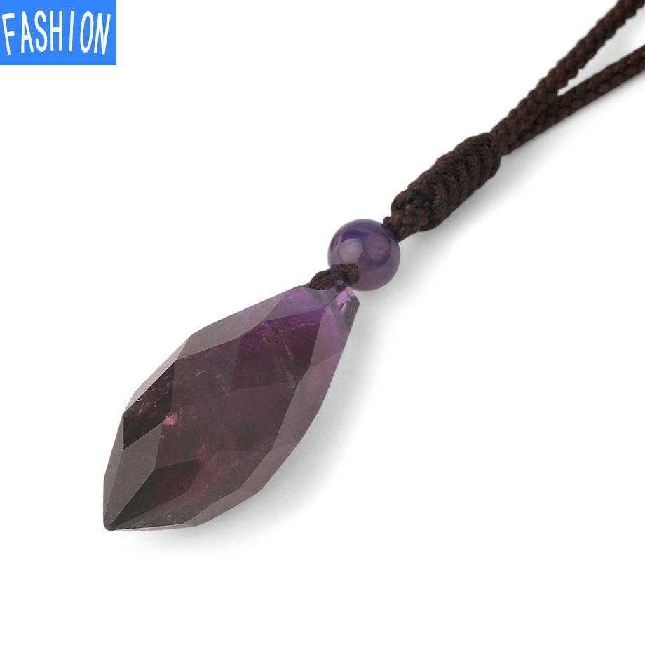 

Ожерелье из натурального хрустального камня небольшого сечения в форме капли с подвеской из порошка и кристалла, простое тканое ожерелье из веревки amethyst