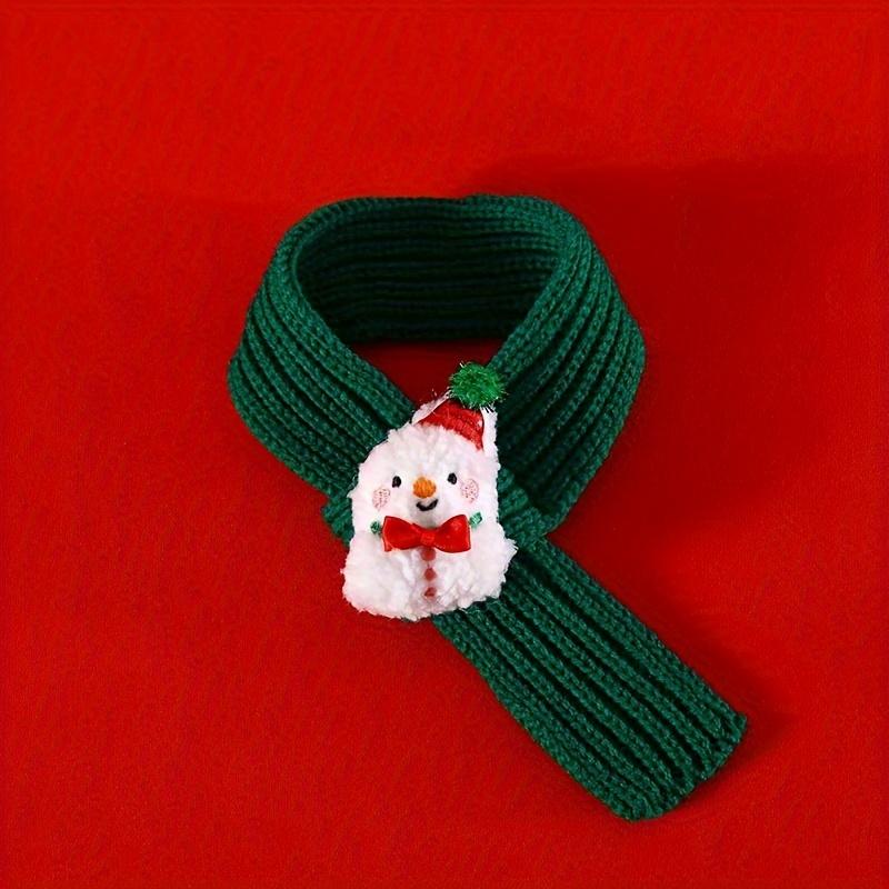 1Pc Pet Knitted Christmas Scarf - Cartoon Elk & Snowman Design, Warm Plush Scarf for Cats & Dogs, Cute Festive Pet Accessories