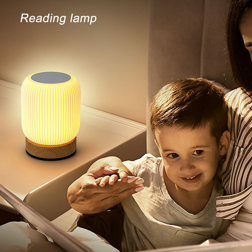 Wood Grain Touch Night Light Pat Table Lamp Bedroom Bedside Lamp Ambient Light With Built-In