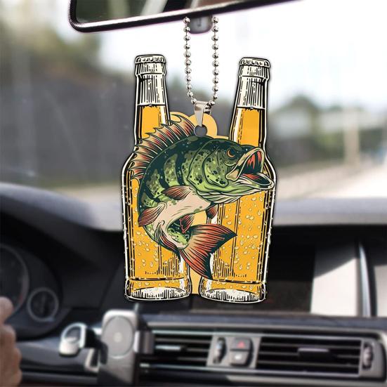 Kreativ Fisk Bil Hengende Anheng 2D Flat Akryl Bakspeil Ornament Festlig
