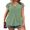 Women’s V Neck Short Sleeve Lace Pattern Casual Loose Fit Summer Top Lightweight Pullover Blouse Shirt