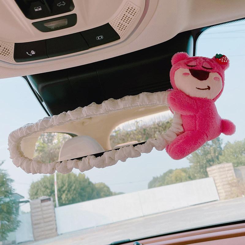 Car Seat Belt Cover Anime Strawberry Bear Plush Auto Seat Belt Shoulder Protector Pad Car Interior Accessories For Christmas