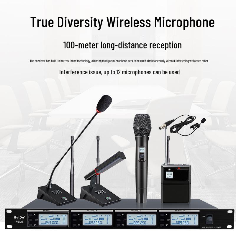 HuiDu AT-400S Long-Distance Wireless 4-in-1 Microphone System