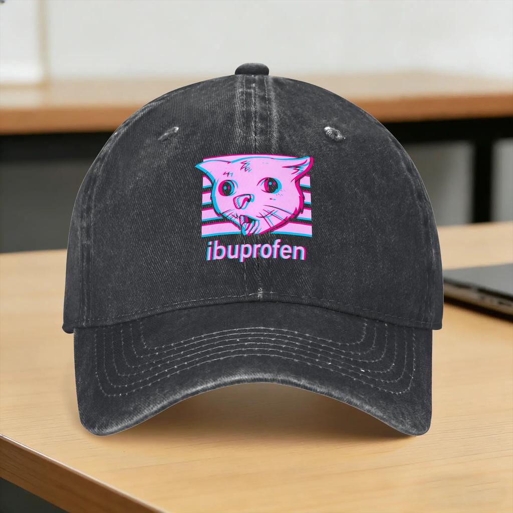 Washed Baseball Cap Funny Ugly Cat Face Ibuprofen Cat Meme Humor Spring Trucker Hat For Unisex Adult Yk Cool Rock Sun Snapback Cap