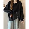 Women's Clothing Irregular Design Long-Sleeve Zipper Sweatshirt Female Spring & Fall Fat Sister Slim Looking Belly Covering Easiest for Match Tops