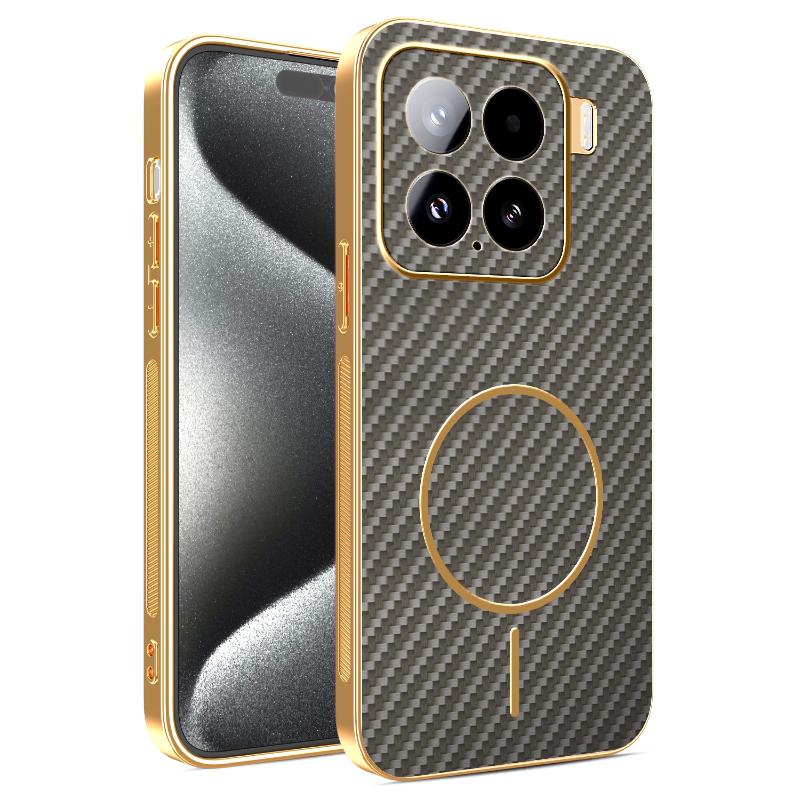 Plating Fiber Texture Magnetic Case for Xiaomi Mi 15 Ultra 14T Poco X7 M7 Pro F7 Lens Camera Protector for Magsafe Phone Cover