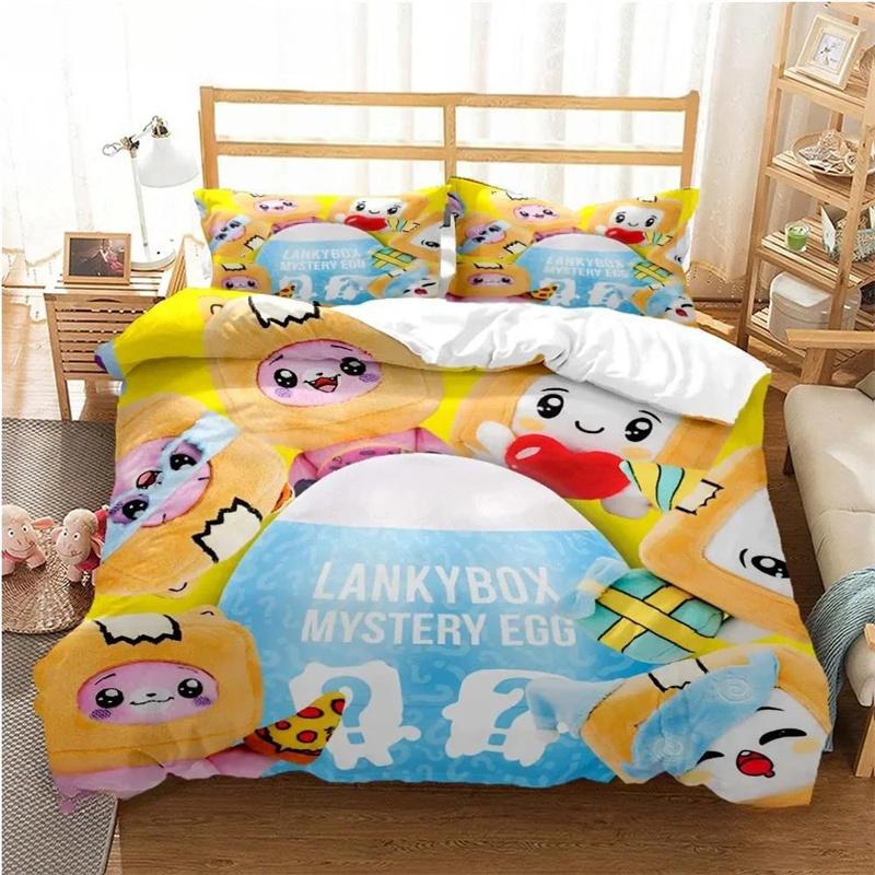 

L-Lankybox Animated Movie All Season Duvet Cartoon Cover Bedding Sets Soft Quilt Cover and Pillowcases Single/Double/Queen/King 245x210cm 3pcs