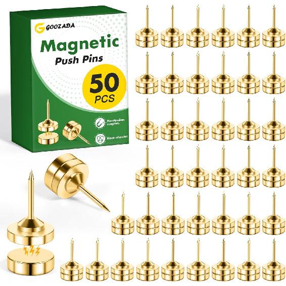 24 Набора Золотых Магнитных Кнопок-Гвоздей P, Золотых Плоских Кнопок-Гвоздей P, Декоративных Кнопок для Стены, Пробковой Доски, Магнитного Держателя для Плакатов 24Pack
