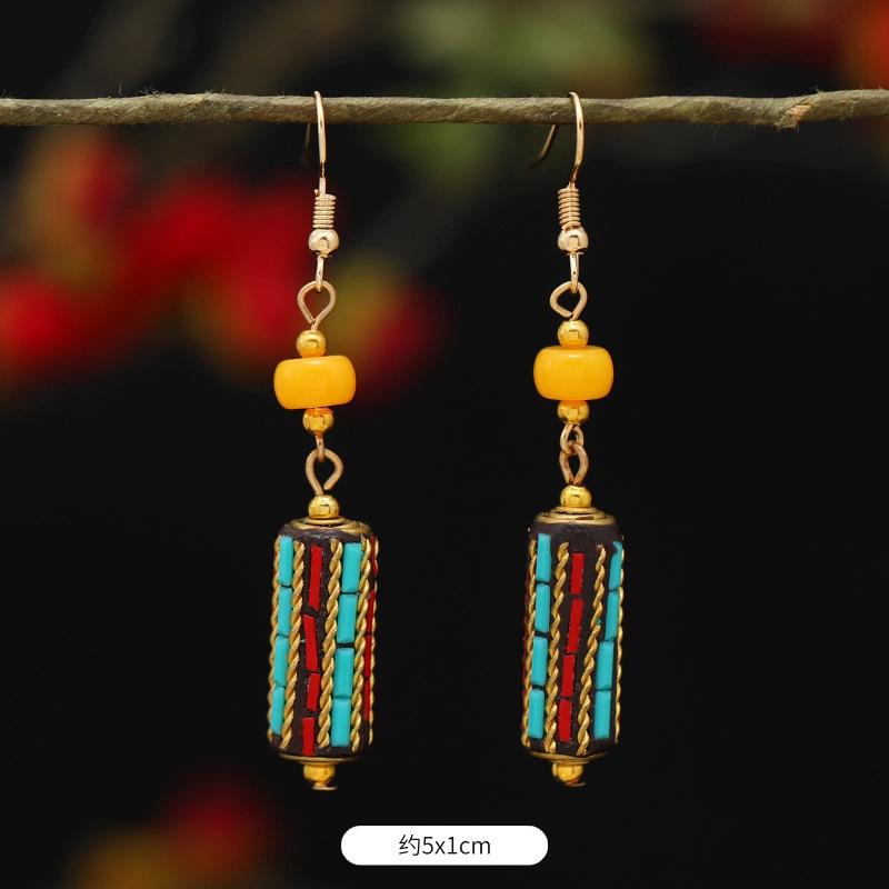 Retro Exotic Style Nepalese Earrings Tibetan Niche Design Personalized Long Earrings Simple Earrings Women