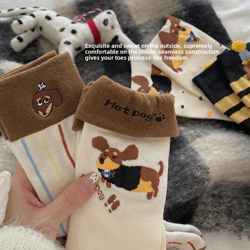 Winter and Autumn Children's Cute Sausage Dog Cartoon School-style Ankle Socks, Versatile Long Socks