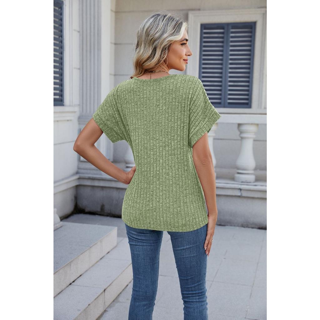 GMXIA Spring Women's Loose Casual Solid Color V-neck T-shirt Short Sleeve