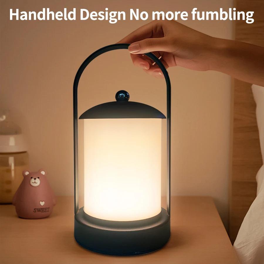 USB Rechargeable Carrying Lamp Retro Iron Night Light 3 Color Dimmable Bedroom Decoration Outdoor Camping Ambient Lighting