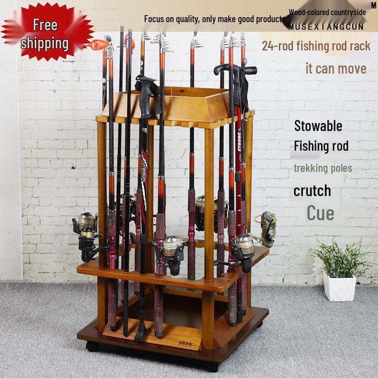 American Style Solid Wood Fishing Rod Display Rack - Thickened Sea & Taiwan Fishing Rod Holder