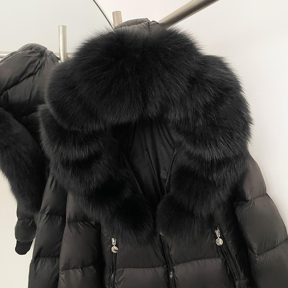 OFTBUY Hooded Thickened Warm Fluffy Puffer Jacket Women New Winter Real Fox Fur Top Clothing Natural Fur White Duck Down Coat