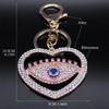 Sweet Pink Crystal Love Heart Evil Blue Eye Key Chain for Women Men Alloy Gold Color Turkish Eyes Hollow Keyring Jewelry Gifts