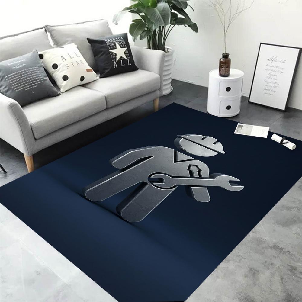Mechanic Wrench Gear Print Area Rug Anti-slip Floor Mat for Garage Tool Logo Style Soft Washable Carpet for Workshop Home Decor