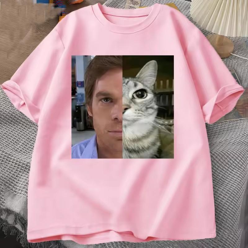 

Харадзюку Уличная одежда Декстер Морган Кот Футболки Смешные Футболки с коротким рукавом и круглым вырезом Унисекс Мужская одежда Футболка с принтом Топы S