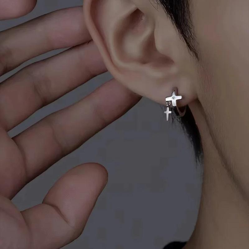 

Серебряная модная серьга-обруч с крестом для женщин и мужчин, ювелирный подарок