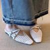 Simple Square Head Woven Hollow Wedge Heel Sandals Women's 2025 Summer Versatile Outer Wear Cross Buckle Bag Head Slippers Women