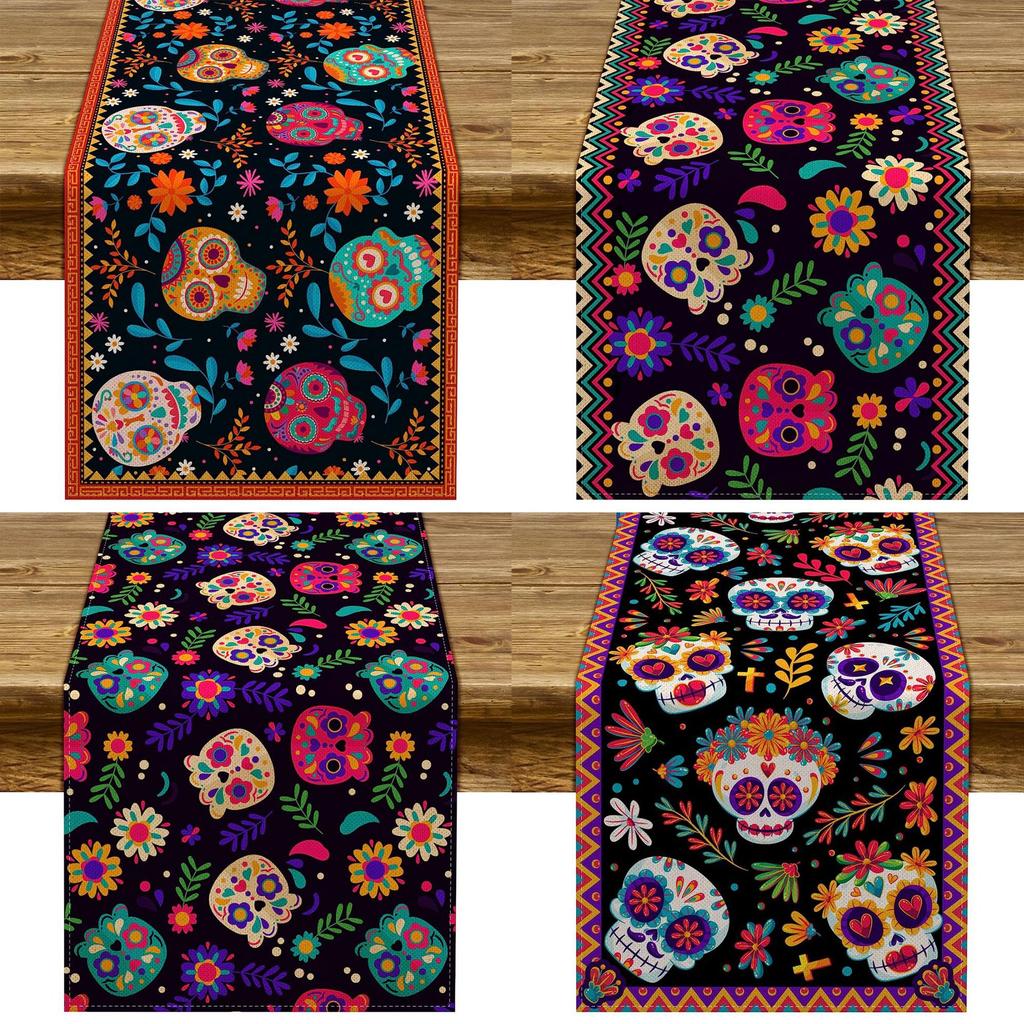 Scary Skull Table Runner Halloween Decoration Dinner Tablecloth Kitchen Dining Table Decor Home Party Supplies Día De Muertos