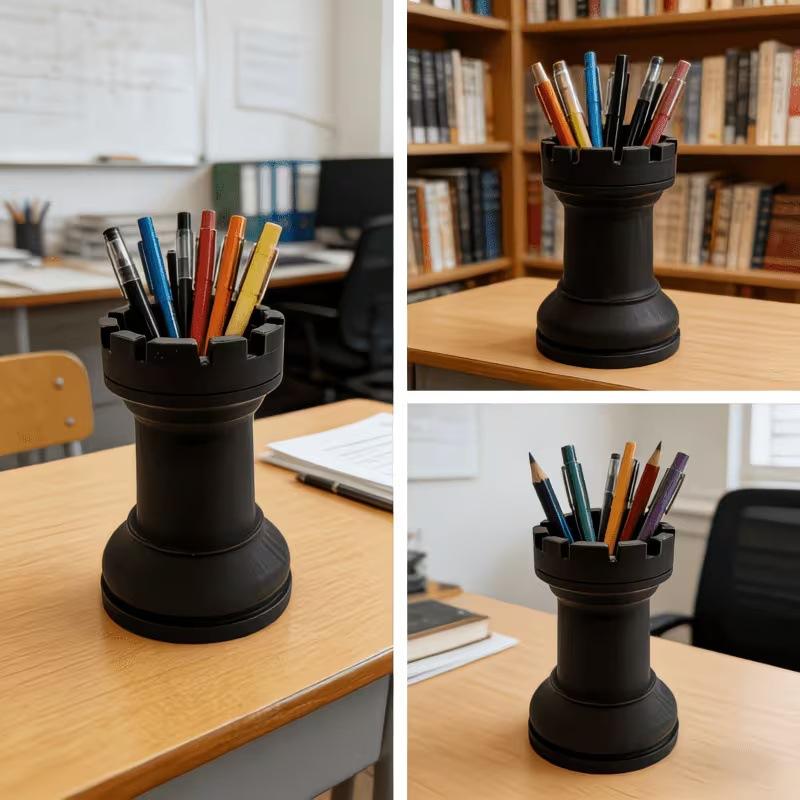 Chess Shaped Pen Holder Multiuse Desk Organizer 1Pc Stationery Cosmetic Storage for Home Office Dorm Desktop