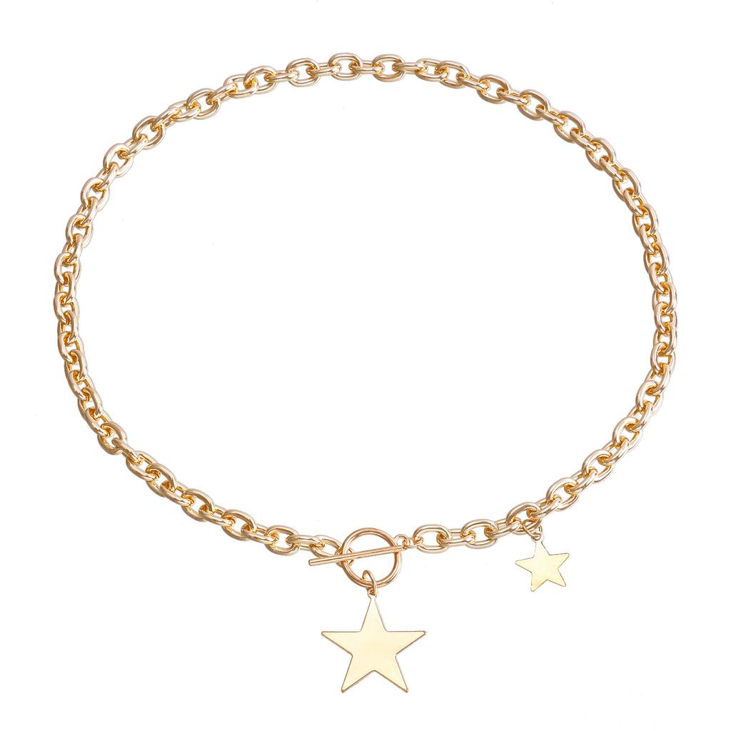 European and American Simple Geometric Rough Aluminum Chain Pentagram Pendant Single-layer Women's Necklace Bracelet Set Spice Girl