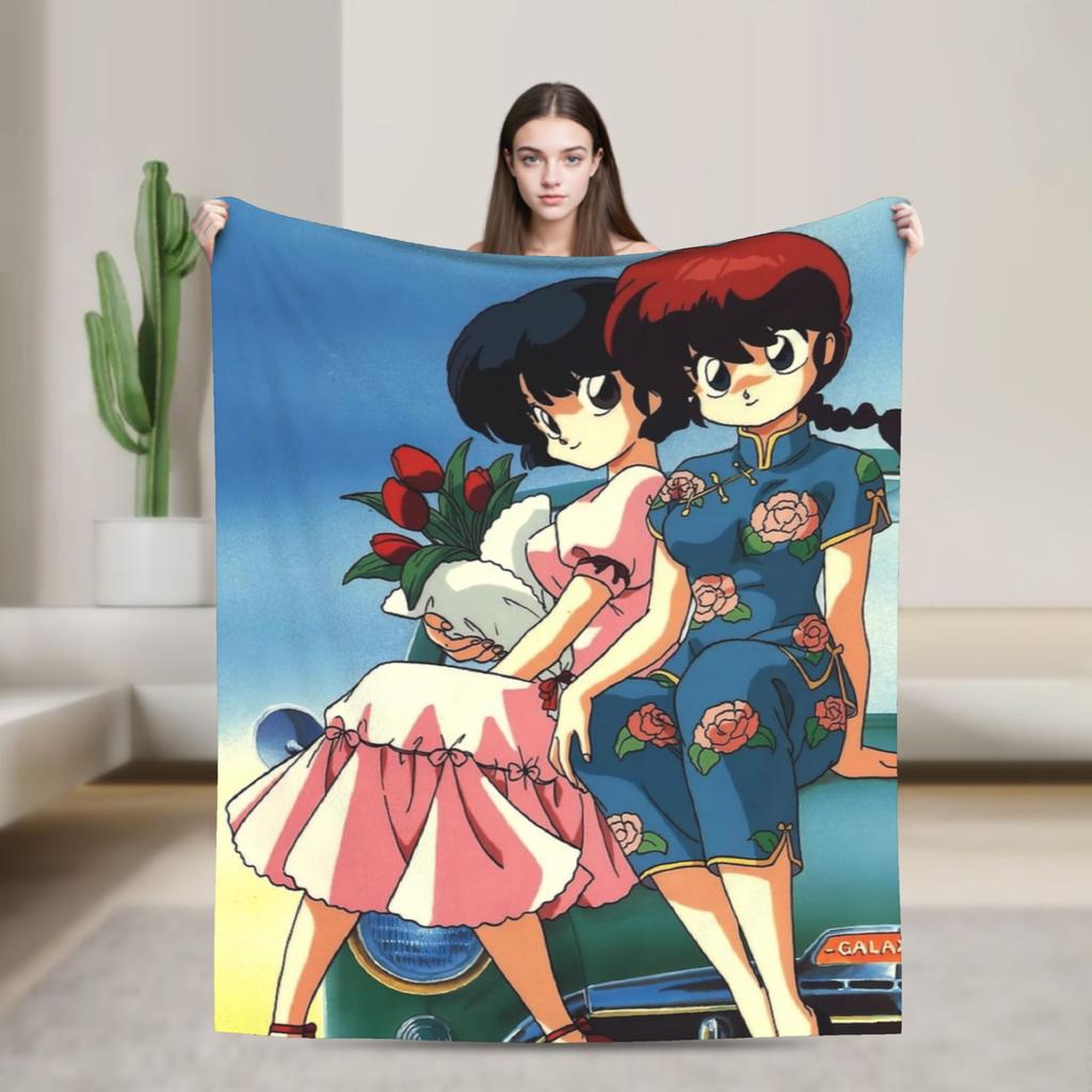 Couverture Anime Ranma 1/2 Polaire Imprimée Respirante Légère Jeté de Lit Quilt d'Extérieur
